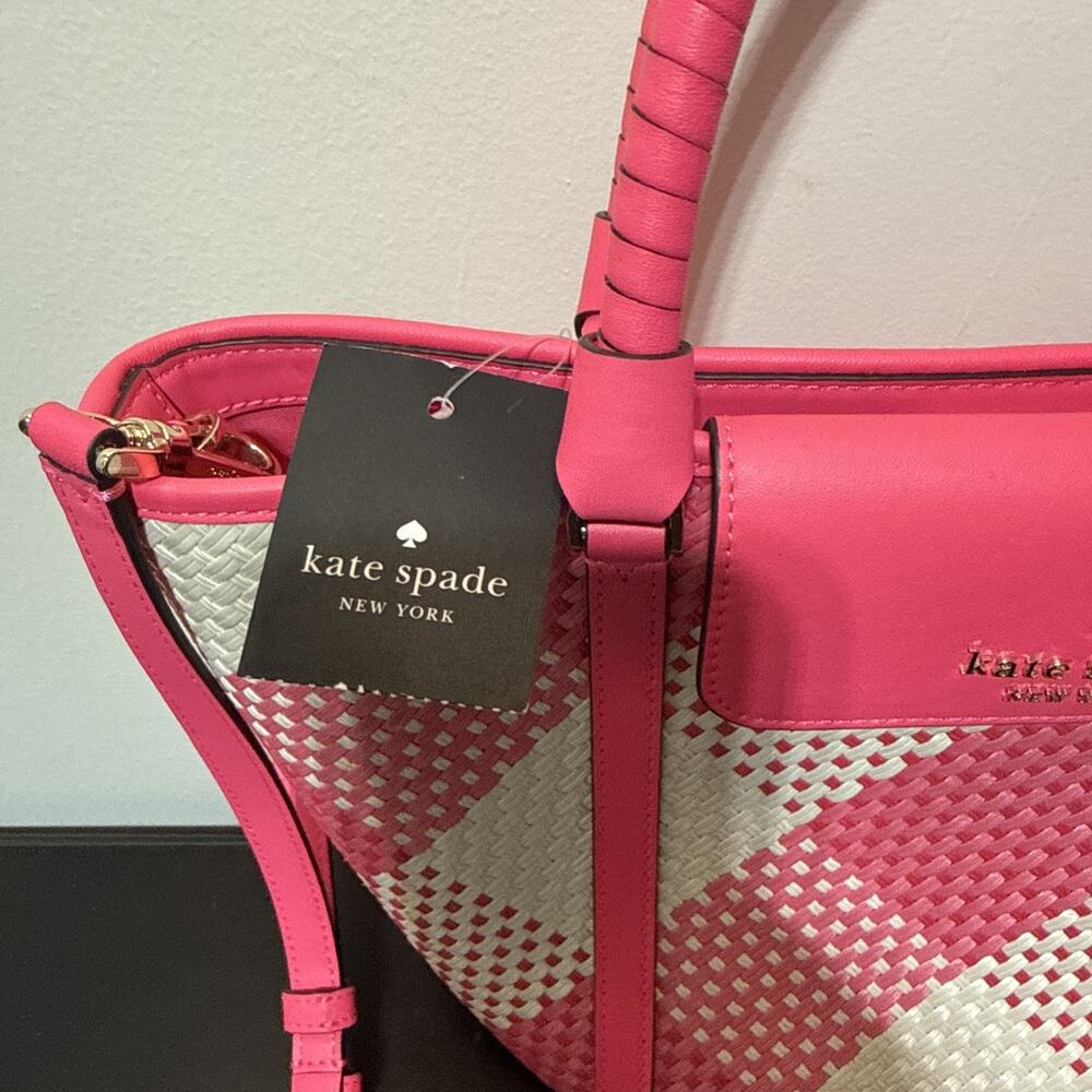 KATE SPADE NY Cruise Gingham Medium Tote WILD ROSE CROSSBODY BAG🌺NWT! - Picture 2 of 8